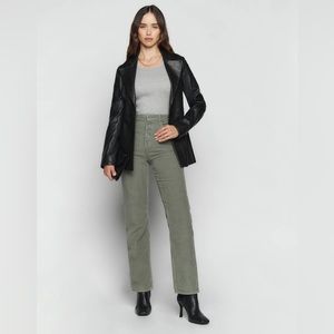 NWOT Reformation Cynthia Button Fly High Rise Straight Corduroy Pants Moss